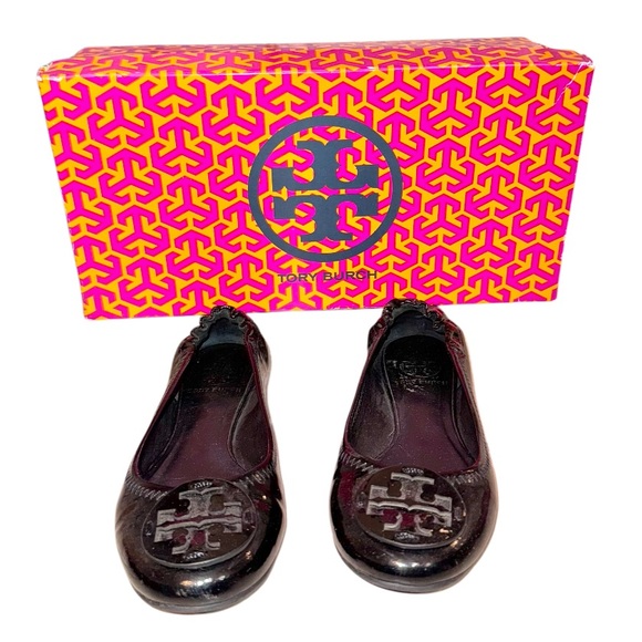 TORY BURCH BLACK PATENT FLATS women’s slip on shoes size 6 - Picture 1 of 14